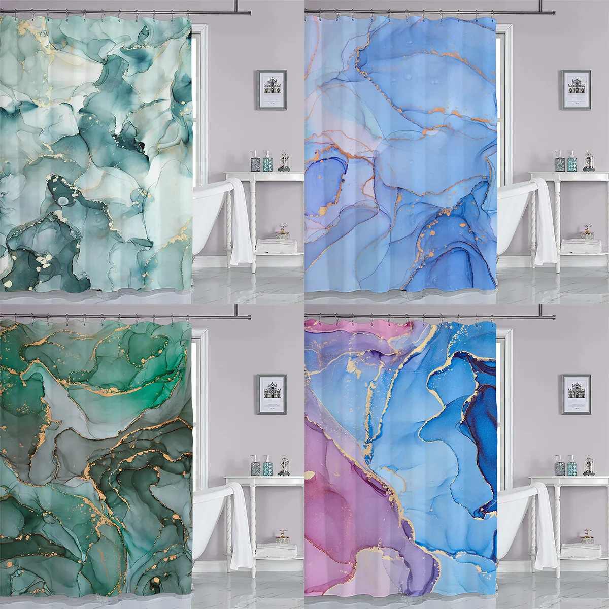 

3D Marble Shower Curtains Waterproof Luxury For Bathroom Accessories Set Bathtub Curtain With Hooks Waterproof