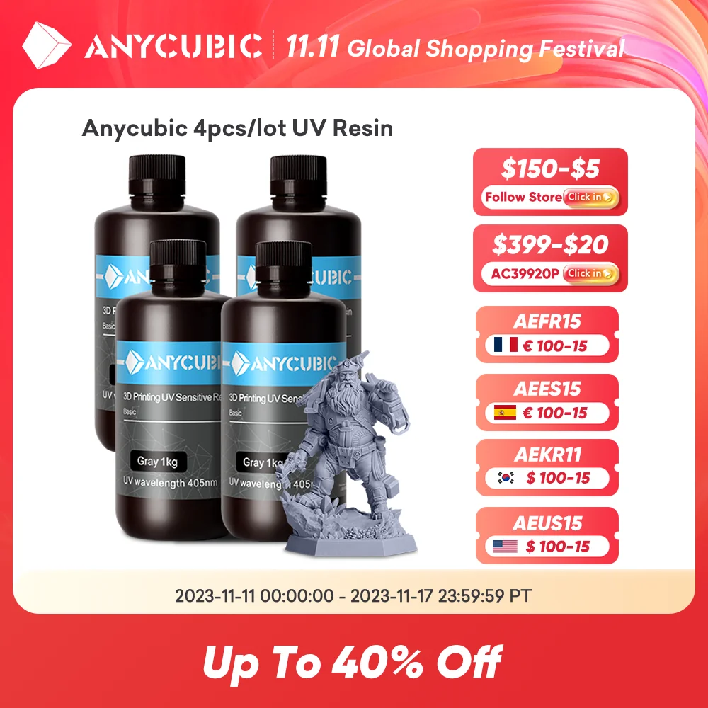 

УФ-смола для 3D-принтера ANYCUBIC, высокоточная жидкость для быстрого отверждения, 405 нм, м3, 6K, 4K, 7K, ЖК-дисплей, 4 кг