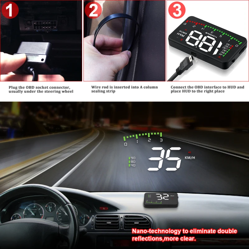 

Hud Display A900 Multifunctional Car Projector Alarm Universal Windshield Car Electronic Accessories Head-up Display Eobd Obd2
