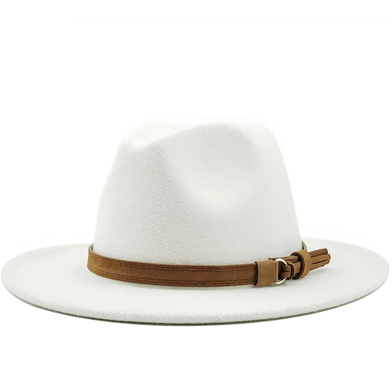 Sombrero Fedora de lana con cinta de cuero para hombre y mujer, Sombrero de ala ancha elegante, Jazz, iglesia, Panamá, invierno y otoño, novedad