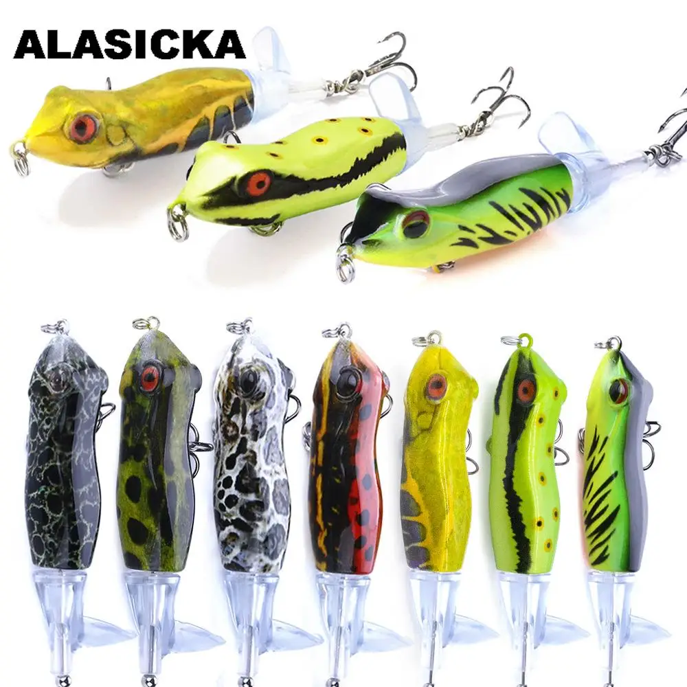 

ALASICKA 9cm 11g Topwater Frog Wobbler Popper Fishing Lure Hard Artificial Bait with Rotating Soft Tail Pike Fishing Tackle Lure