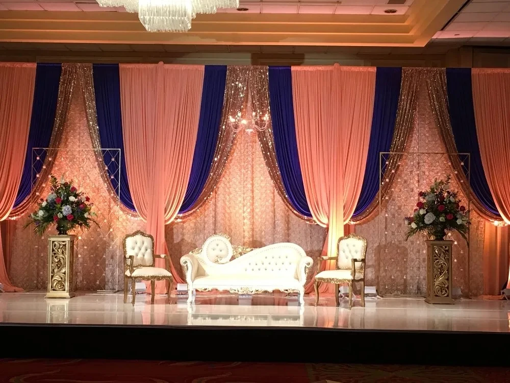 

2023 latest Sequin Wedding Backdrop curtain with swag wedding background decoration romantic Ice silk stage curtain