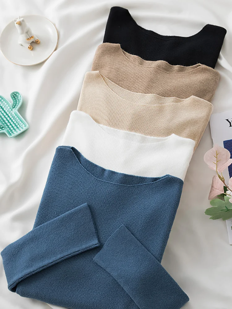 

2023 woman winter sweaters and auntmun slim knitted Pullovers High Quality Warm Female O-neck Black cheap top