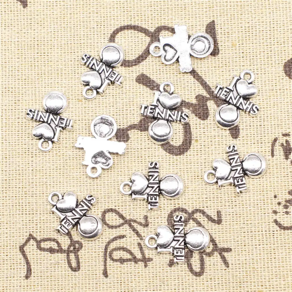 10 шт. античный серебряный цвет 15x19 мм I Love Tenis Charms Ручные ювелирные изделия Diy -