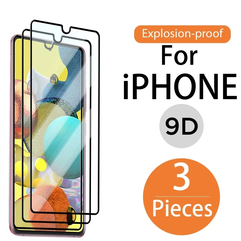 

Взрывозащищенная черная рамка 9D Закаленное стекло Защитная пленка для iPhone SE 2020 6 6S 7 8 Plus X XS XR 11 12 13 Mini Pro Max чехол
