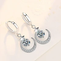 wholesale s925 sterling silver women fashion jewelry high quality blue pink crystal zircon star moon earrings hot selling