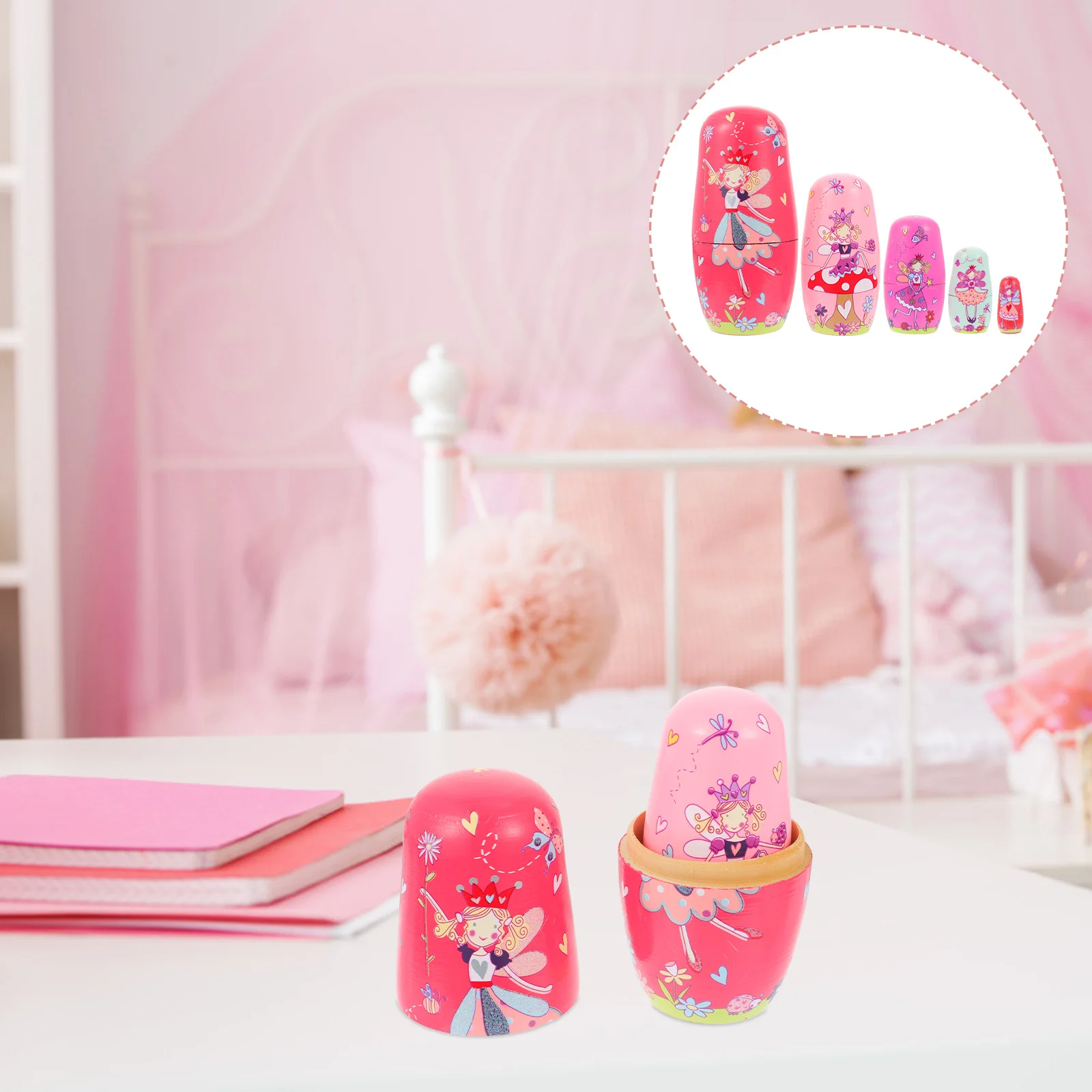 

5pcs Lovely Angel Russian Nesting Dolls Handmade Wooden Matryoshka Toys Colorful Wood Baby Toy Gift for Kids