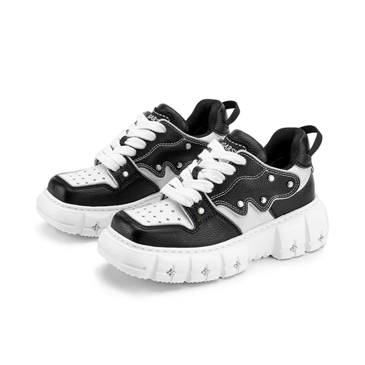

Spring and Summer Square Toe Show Feet Casual Women's Thick Bottom Increased Skateboard Butterfly Sneakers Rivet Embellished