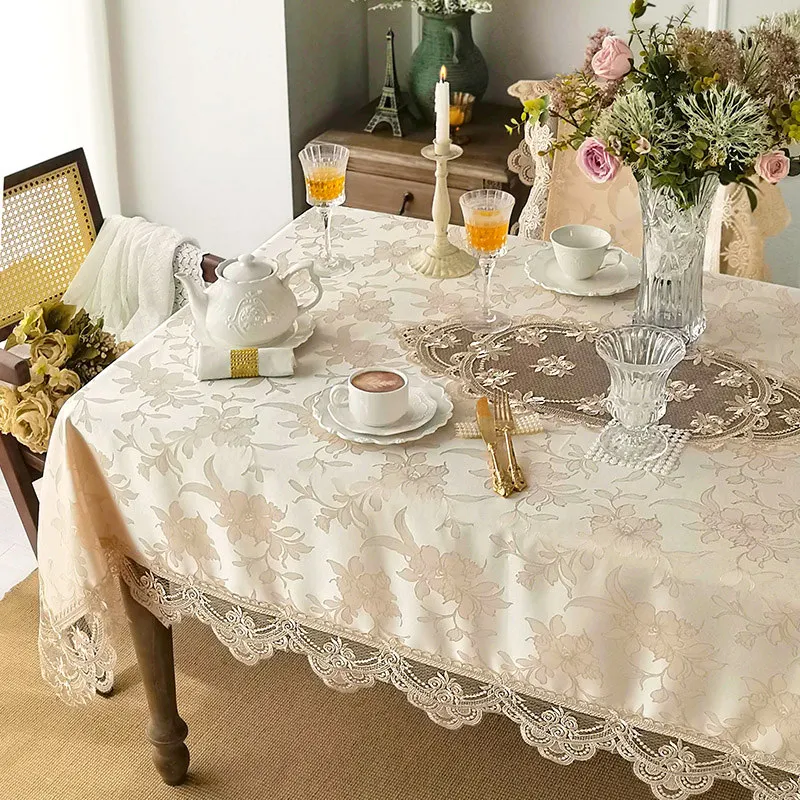 

Waterproof Table Cloth Rectangular Lace Square Round Coffee Dining Table Cover Birthday Party Kitchen Decor European Jacquard