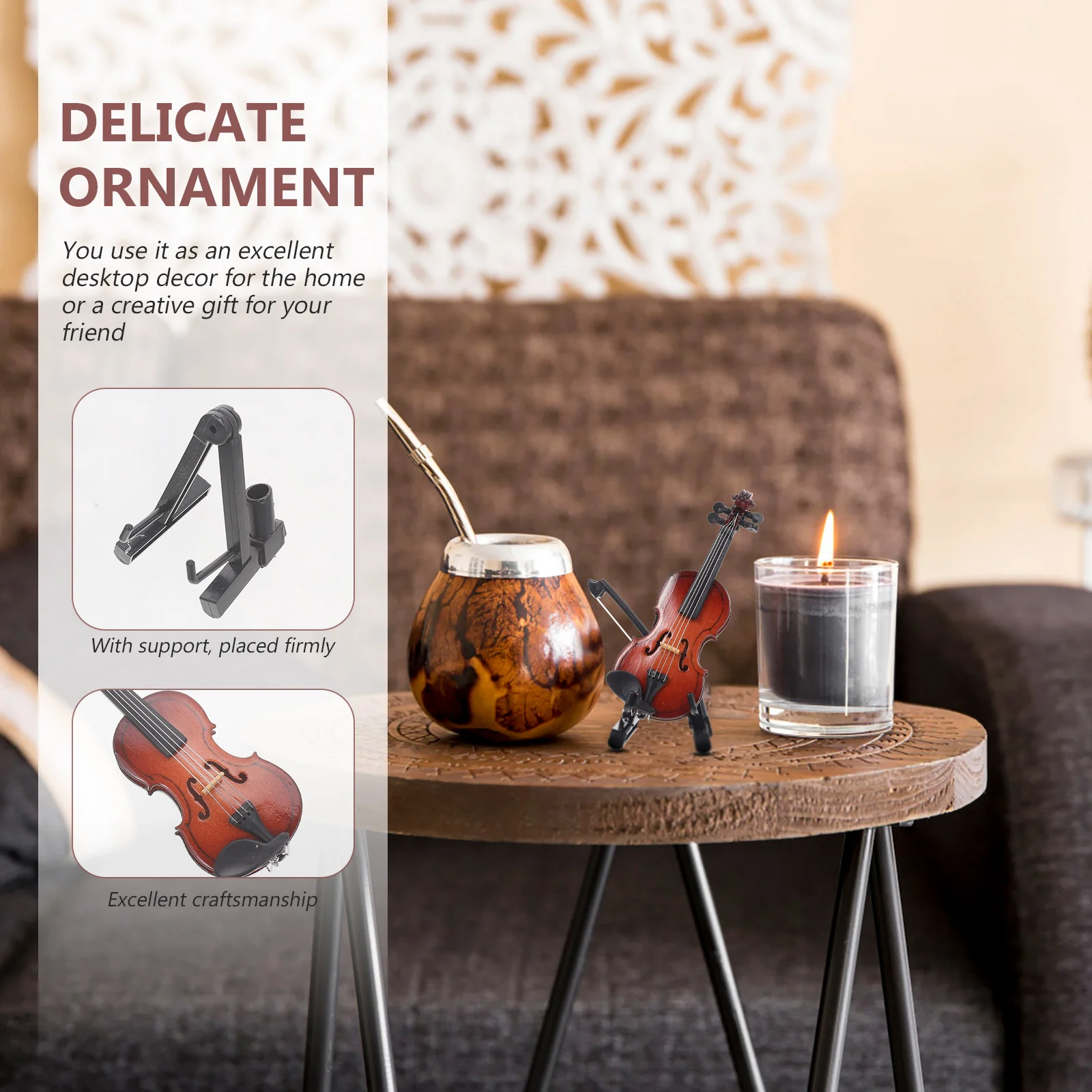 

Tiny Violin Miniature Violin Model Violin Ornaments with Stand Bow and Case Wooden Musical Instrument Professional violins 4/4