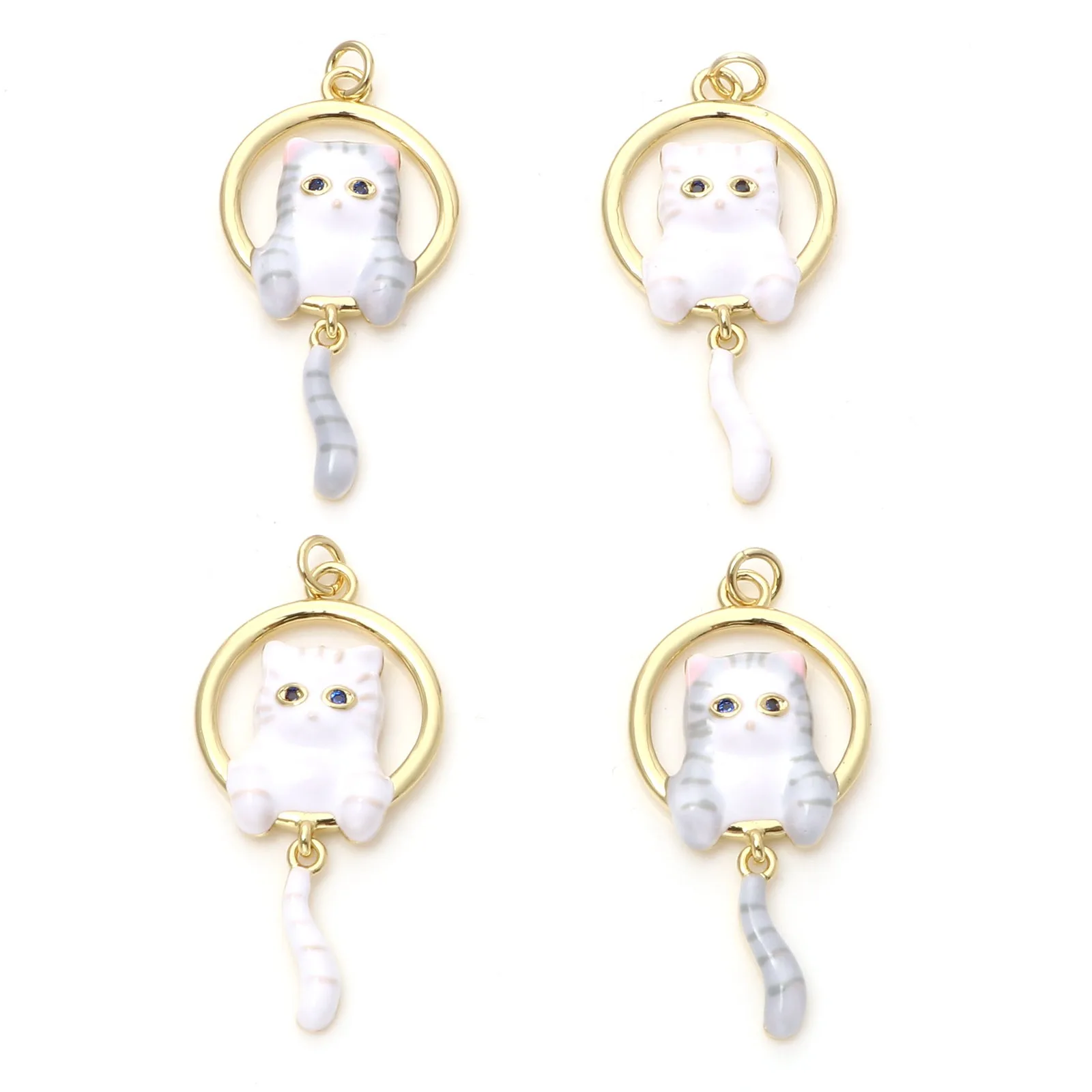 

Copper Cat Animal Pendants Gold Color Metal Enamel Black Rhinestone Charms DIY Making Necklace Jewelry Gifts 3.3cm x 1.6cm,1PC