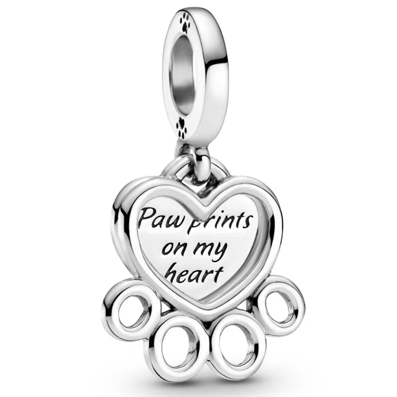

Authentic 925 Sterling Silver Moments Hearts Paw Print Dangle Charm Bead Fit Women Pandora Bracelet & Necklace DIY Jewelry