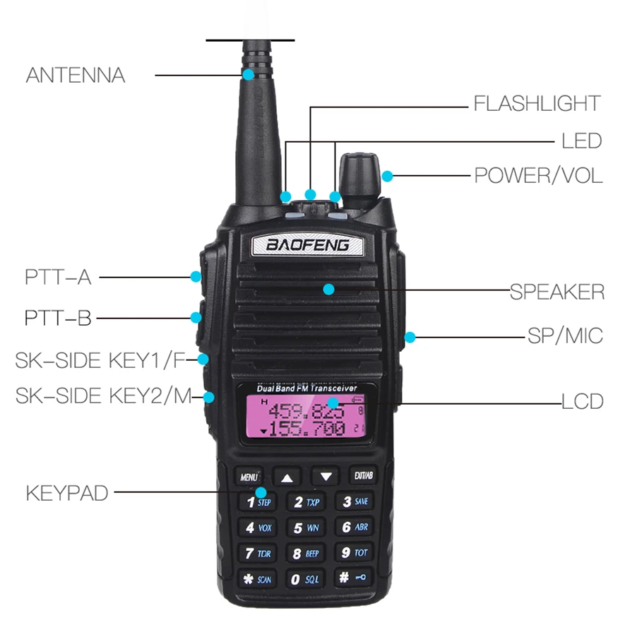 High 8W Baofeng UV-82 Walkie Talkie UV 82 Hunting Portable CB Ham Radio 10km Dual Band VHF UHF Transceiver UV82 Two Way Radio