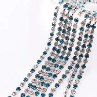 peacock blue 1m sewing crystal rhinestone chain ss6ss8 mix color silver base claw gule on rhinestone trim diy beauty accessories