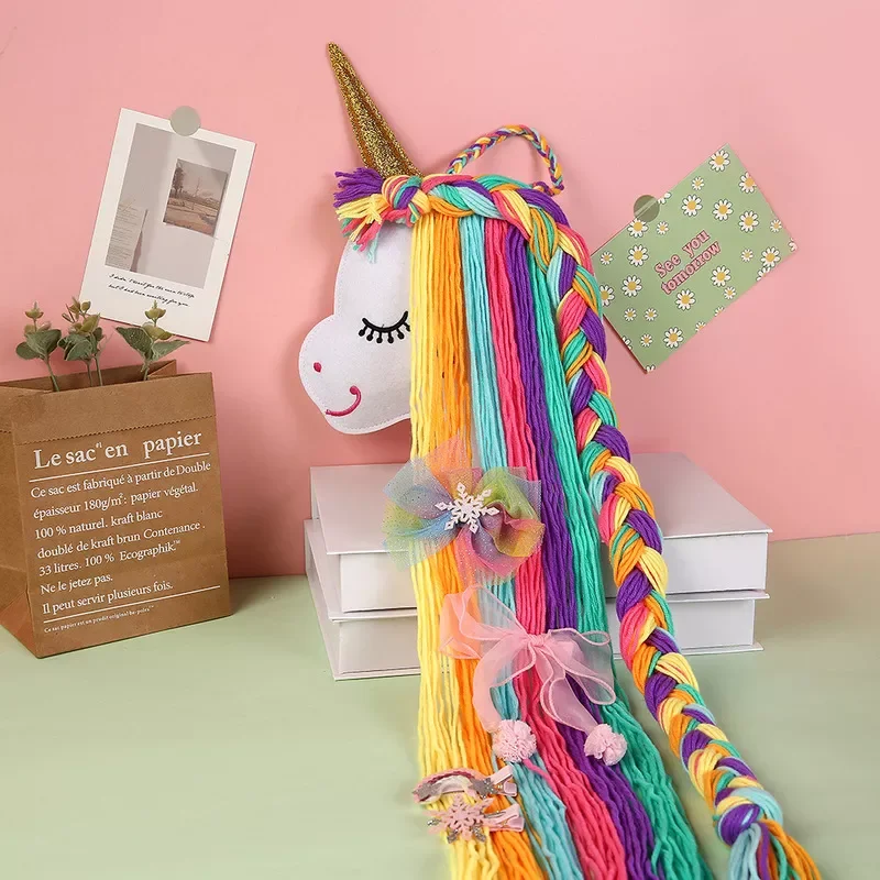 

Unicorn Hair Clips Storage Organizer Wall Hanging Hair Bow Strip Holder for Girls Room Decor Aesthetic Wall Art Bohemian Tassel