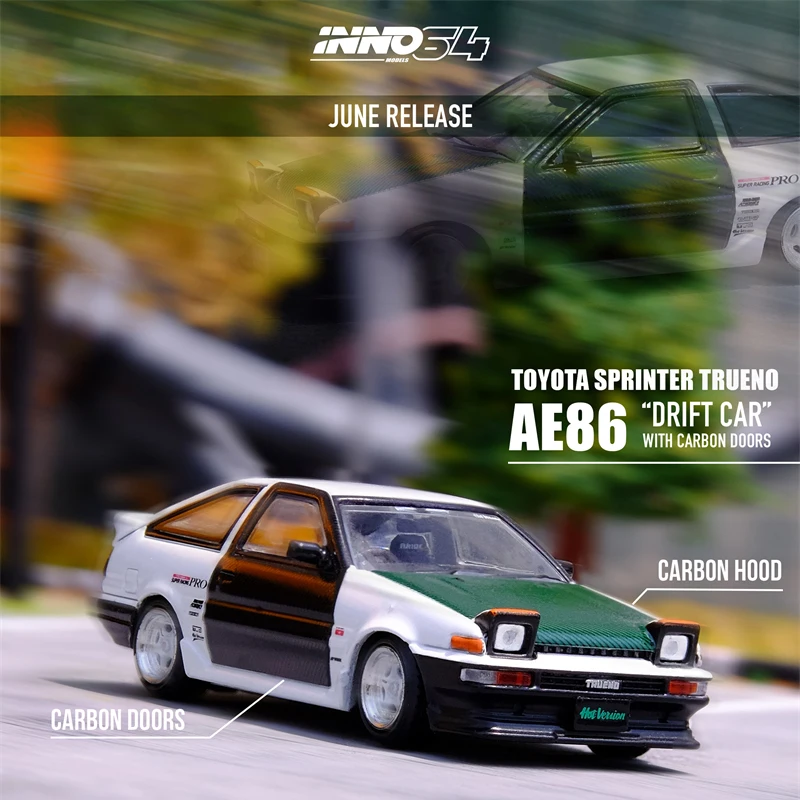 

INNO 1:64 SPRINTER TRUENO AE86 Drift With Carbon Doors Alloy Diorama Car Model Collection Miniature Carros Toys