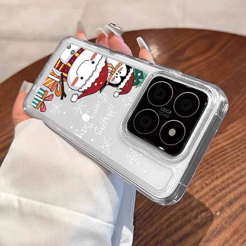 Прозрачный чехол с милым рисунком снеговика для Xiaomi Redmi Note 13 Plus Pro 12 11 5G Poco F6 X6 X5 13T 11T