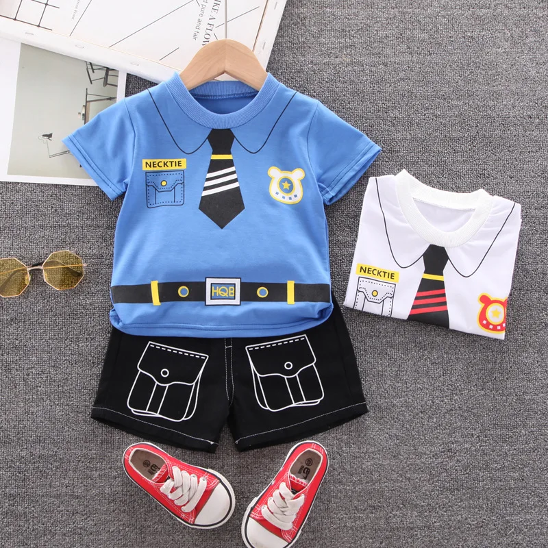 

New Baby Boys Girls Clothes Sets Fashion Summer Infant Bow Tie Printing Short-sleeve T-shirt+Shorts 2pcs Suits Children Clothing