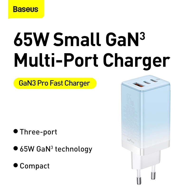 Зарядное устройство Baseus GaN с USB Type-C 65 Вт 4 0 QC 3 |