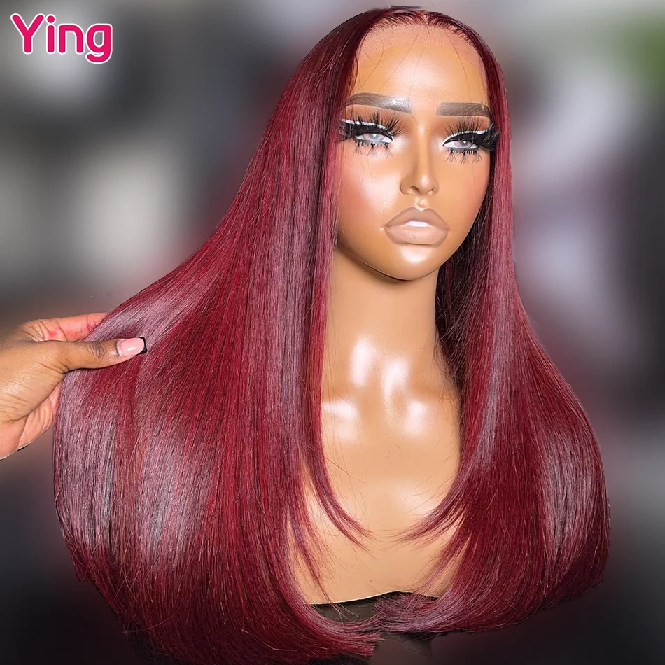 Ying Hair 99j Burgundy 13x4 Lace Front Wig Human Hair Bone Straight 13x6 Lace Front Wig PrePlucked 5x5 Transparent Lace Wig