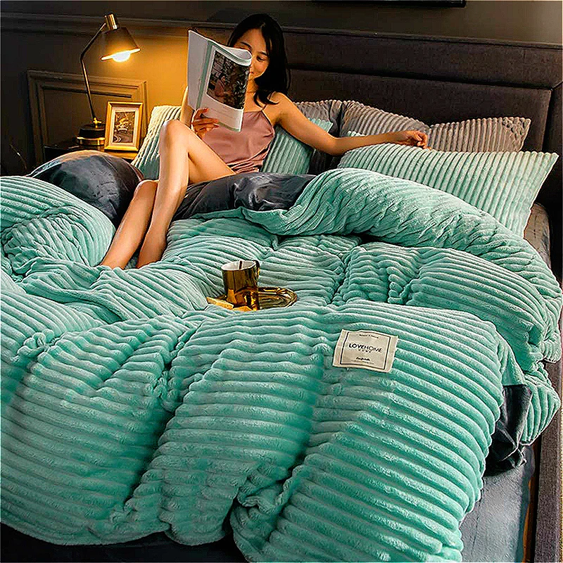 

Thicken Flannel Duvet Cover Solid Color Warm Coral Velvet Quilt Cover Modern Ultra Soft Luxury Comforter Covers Winter Bedding