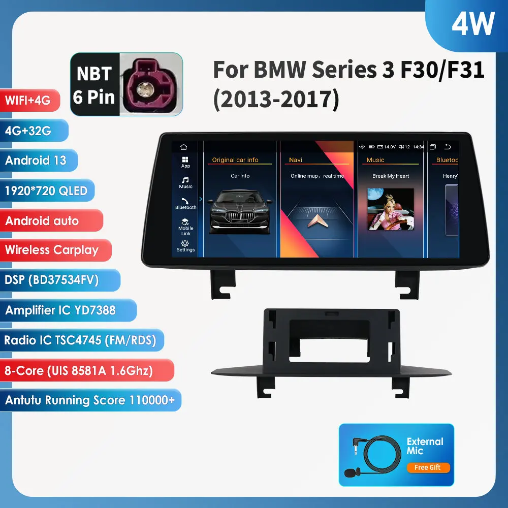 

10,25 "Carplay Android 13, автомобильное радио для BMW 3 серии F30 F31 NBT, авторадио, автомобильные интеллектуальные системы, мультимедийное GPS-налобное устройство