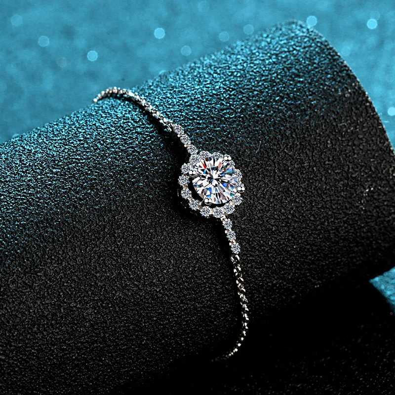 

New 1CT Carat D Color Wet Sunflower Bracelet Cutting Diamond Grade Sparkling Women's Luxury Jewelry Bracelet