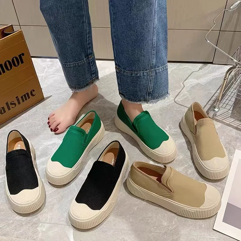 Women's Casual Shoes Thick Sole Wear-resistant Vulcanized Shoes Fashion Slip on Women's Shoes Spring Summer Canvas Women's Shoes