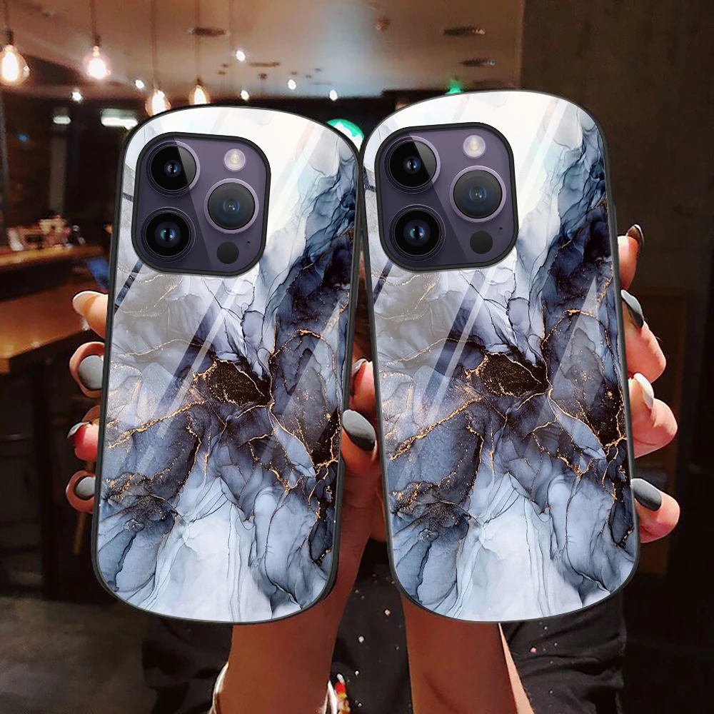 

Luxury Oval Tempered Glass Phone Case for Iphone 11 14 13 12Mini Pro Max XS X XR 7 8Plus SE2022 Marble Art Fashion Cover Carcasa