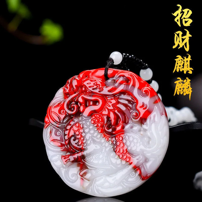 Натуральный Красный Белый Нефритовый камень Дракон фотоэлемент китайские