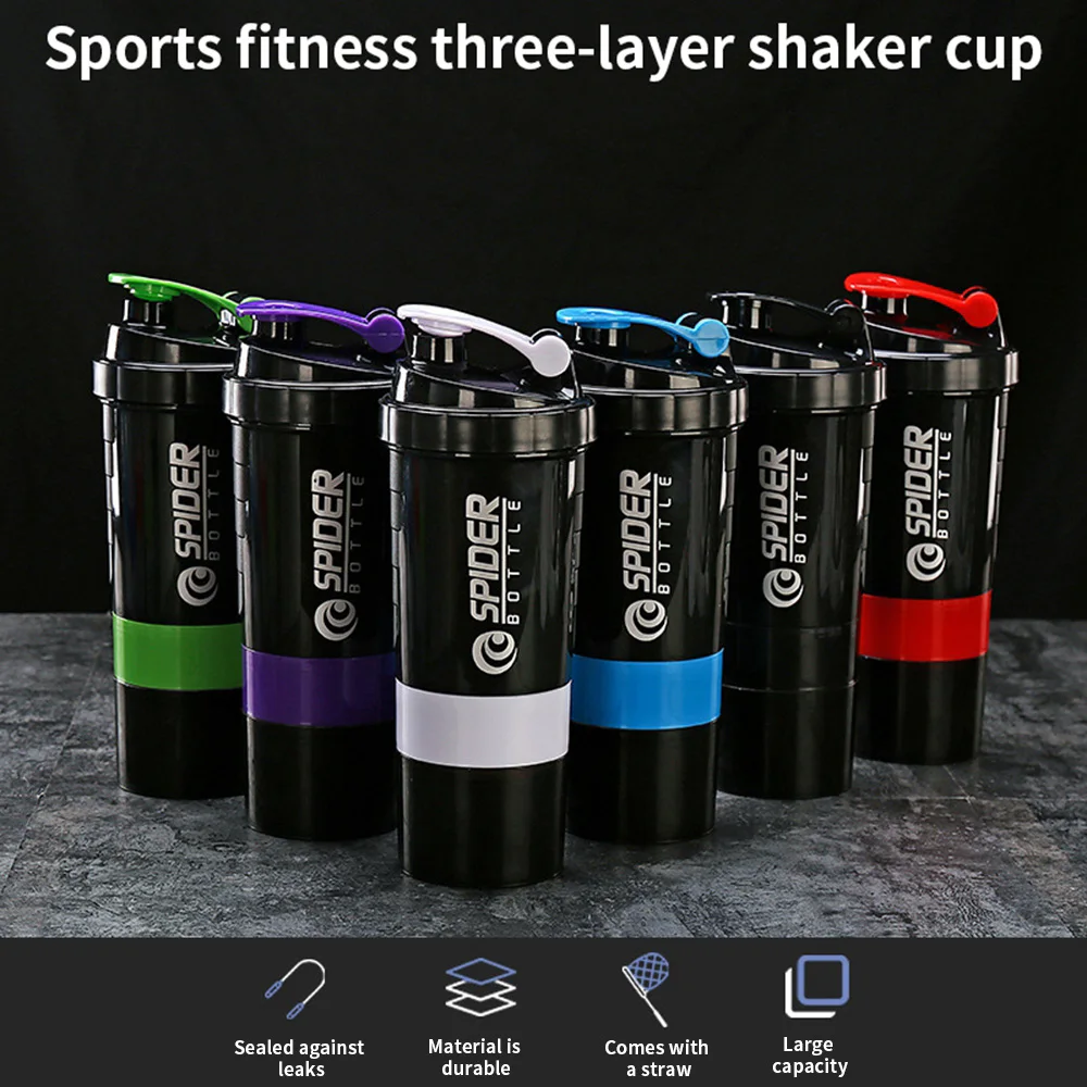 

500ML Sports Bottles Shaker Protein Bottle Powder Shake Cup Large Capacity Water Bottle Mixing Cup Fitness Drink Bottle BPA Free