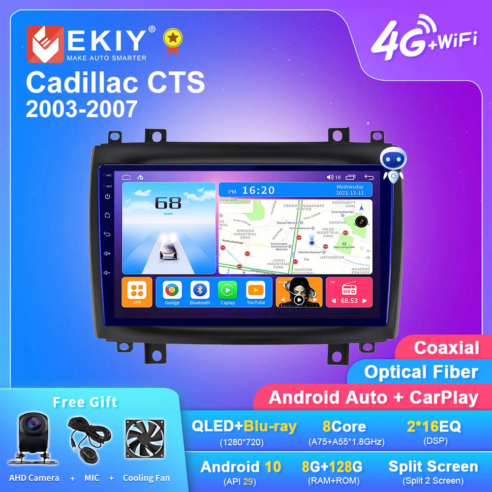 EKIY reproductor Multimedia con Android y navegación GPS para coche autorradio 2Din con DSP DVD grabadora Carplay para Cadillac CTS 2003-2007 T7