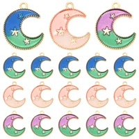 10pcs moon with star enamel charms gold plated alloy metal pendants for diy earring necklace bracelet jewelry making 2318mm