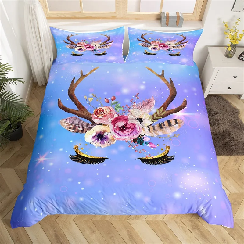 

3D Cartoon Animal Pattern Duvet Cover Bedroom Decor With Pillowcases For Girls Gift Colorful Luminous Unicorn Print Bedding Set