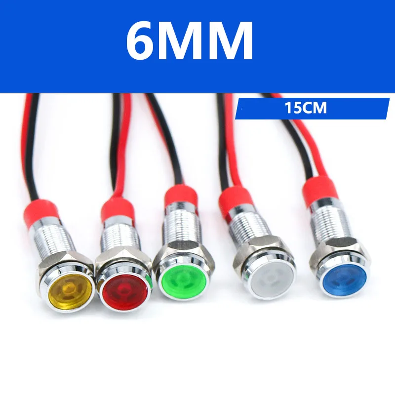 15PCS 6mm Metal Power Indicator LED Signal Light Mini 3v 6v 12v 24v 110v 220v Red Orange Green Blue White