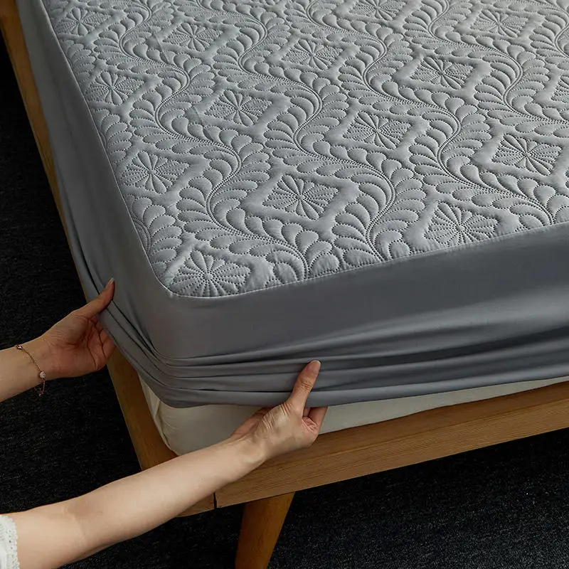 

Bonenjoy Quilted Waterproof Bed Sheet With Elastic Queen King Size Solid Color Mattress Protector For Double Bed