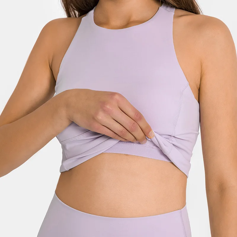 Lulu Woman Naked Tank Top Gym Yoga Fitness Crop Top Sports Bra Workout Vest Brasier Female Modeling Strap Backless Sports Bra