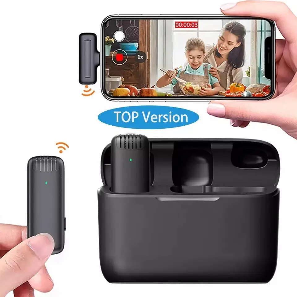 

Wireless Lavalier Youtube Audio Video Recording Microphone Mini Portable Vlog Mic For iPhone Android With Charging Box