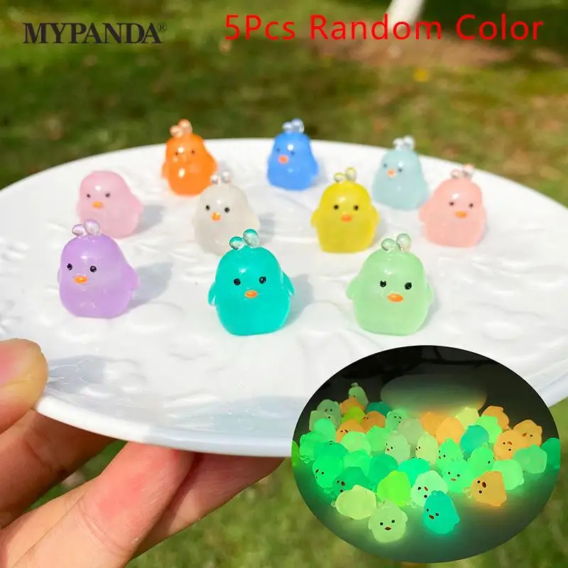 

5Pcs Luminous Refueling Duck Ornament Mini Cartoon Color Doll Micro Landscape Decoration Dollhouse Miniature Toy