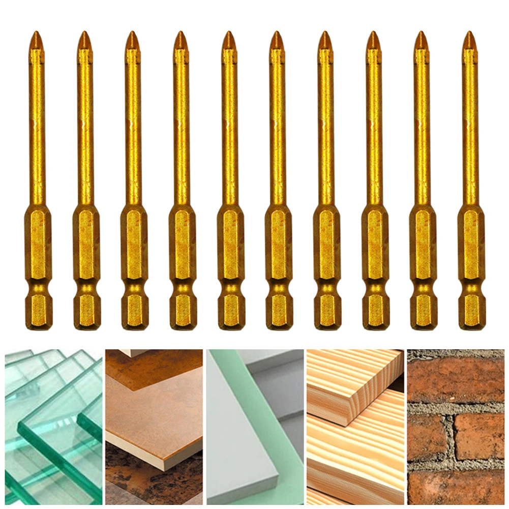 

10PCS 5mm Titanium Ceramic Tile Glass Drill Bit Cemented Carbide Cross Spear Head Universal Drilling Tool Set Power Tool