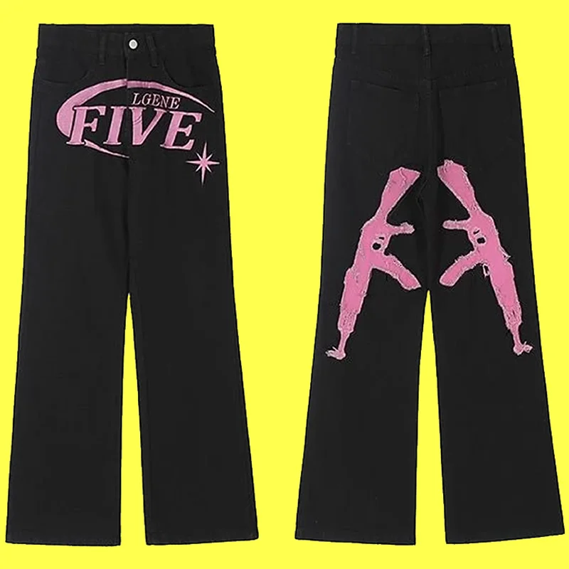 Y2K Men Korean Fashion Streetwear Hip Hop Low Rise Baggy Jeans Trousers Cross Mens Denim Pants Women Oversized Boyfriend Clothes