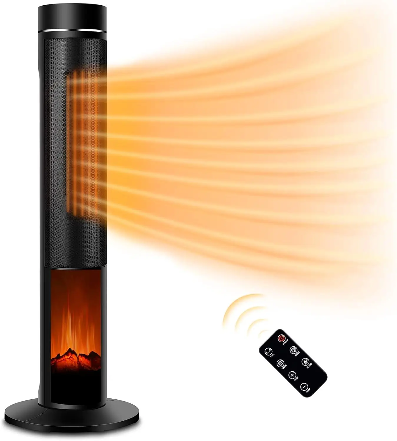 

Heater for Large Room - 36" Ceramic Space Heater for Room Heating w/Thermostat, Fast Heating, 3D Realistic Flame, Oscillati