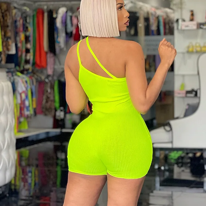 European And American Women's 2023 New Summer Fashion Solid Color Slim Fit Slim Oblique Shoulder Off Back Jumpsuit