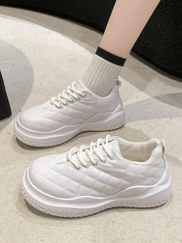 

Women's Shoes Platform Modis Round Toe Casual Female Sneakers All-Match Loafers With Fur Clogs Winter Small Cross 2023 New