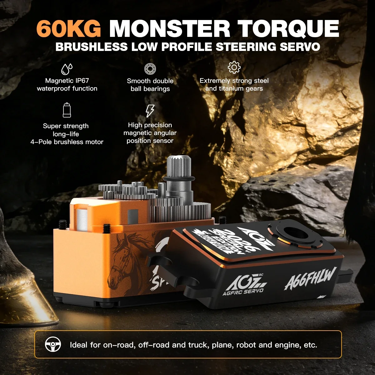 DroMaAGFRC A66FHLW Special Edition 60KG Суперкрутящий момент 0.100 сек 4-полюсный стальной редуктор Бесщеточный водонепроницаемый сервопривод для большинства радиоуправляемых автомобилей (art.: 3920dce44007d) - 3920dce44007d
