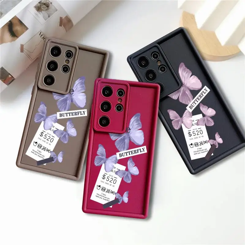 Красный синий чехол с бабочкой для Samsung Galaxy S22 S23 S20 S21 FE S24 Plus Capa Note 20 ультра Phone Fundas