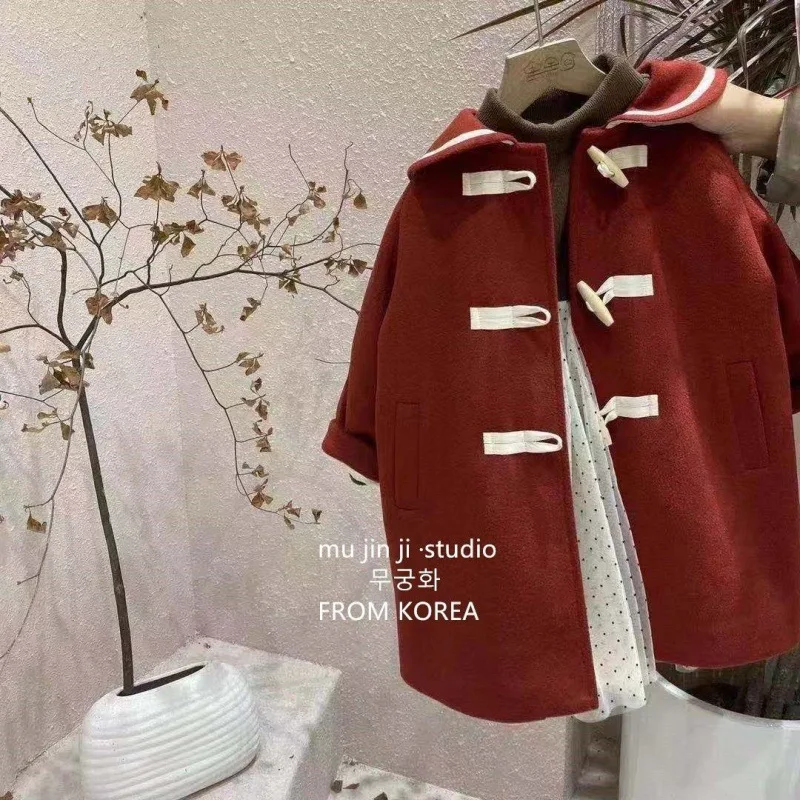 

Girls Wool Coat Jacket Outerwear 2022 In Stock Warm Thicken Plus Velvet Winter Autumn Cotton School Teenagers Children's Clothin