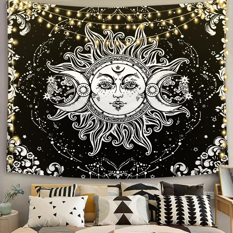 

Black White Tapestry Home Decor Tapestry Trippy Psychedelic Mountain Tapestry Moon Sun Forest TreeTapestry for Home Office