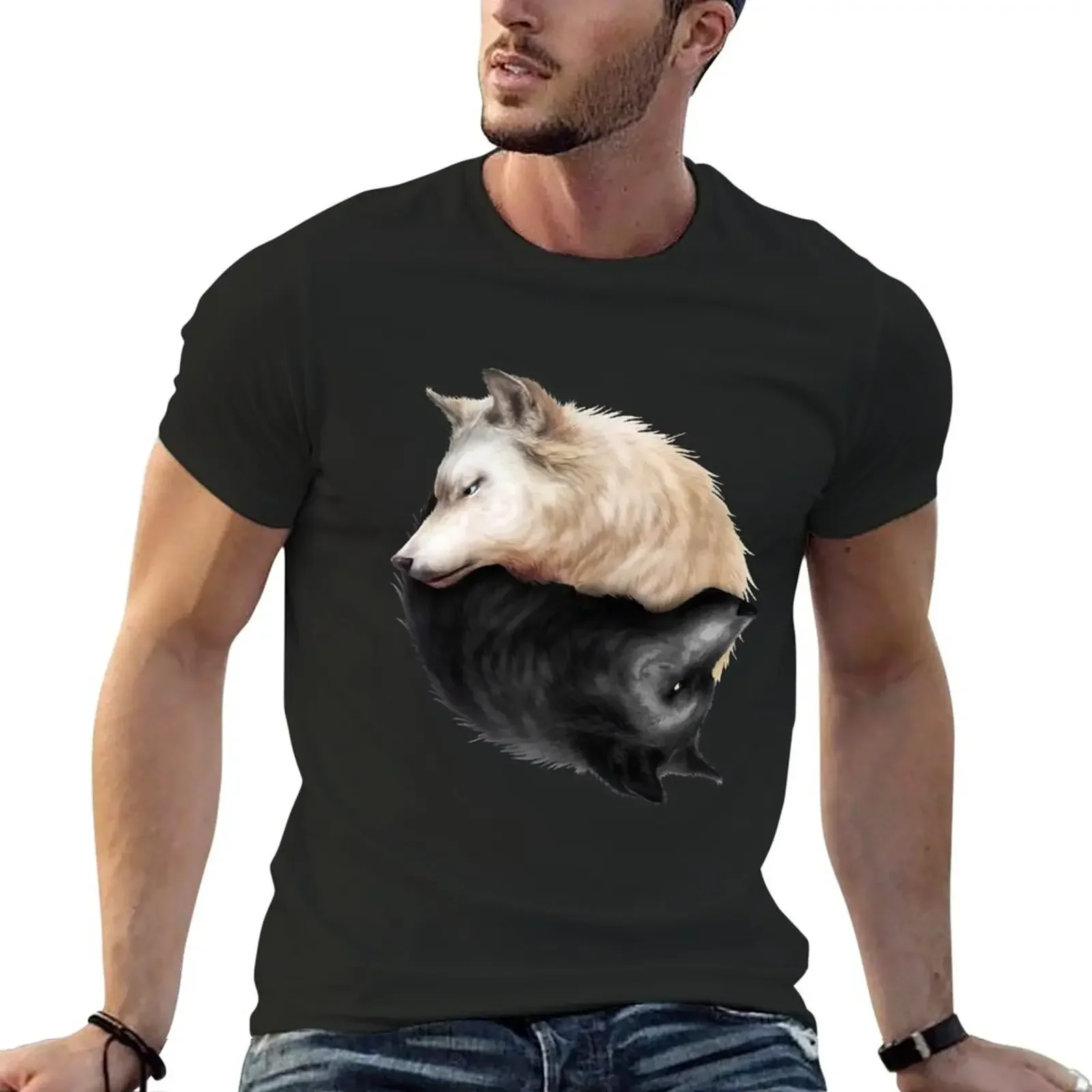 Футболка Yin Yang Wolves таможенная винтажная одежда набор футболок для мужчин