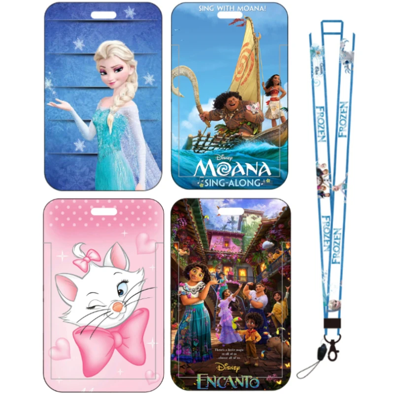 

New Disney Credential Holder Kawaii Frozen Hanging Neck Long Rope Card Holders The Aristocats Keychain Encanto Id Card Holder